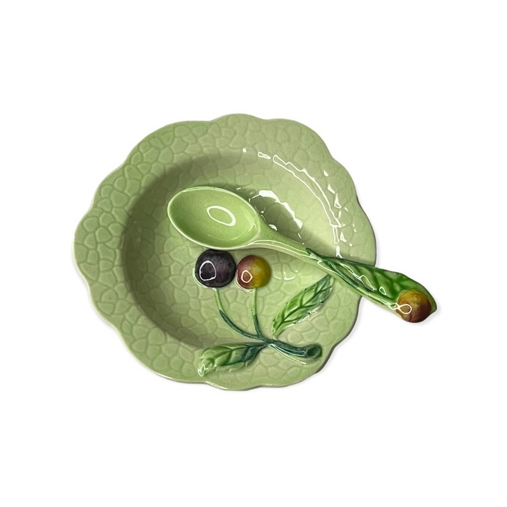 Carlton Ware Green Cherry Preserve Dish and Spoon, Vintage